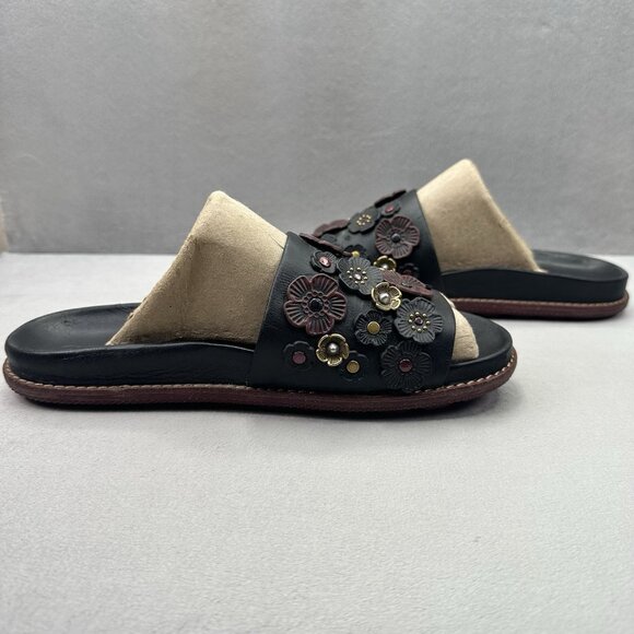 Coach Sport Slide With Tea Rose Womens Size 9 (B) Sandals Flower Rivet Leather - Picture 5 of 9